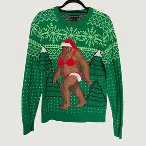 Alex Stevens Bigfoot Christmas Sweater Green Ugly Christmas Sasquatch Size Small